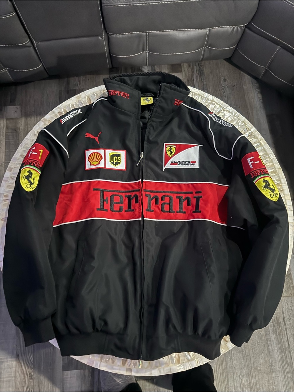 Ferrari Black and Red Racing Bomber Jacket with Logos